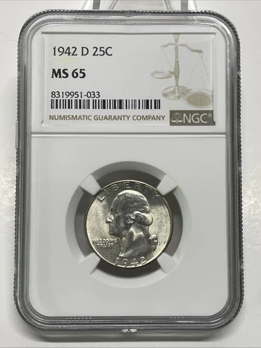 1942-D  Washington Silver Quarter 25c NGC MS65