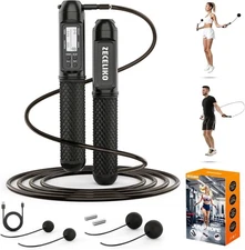 Smart Jump Rope with LED Display and Counter, Weighted Cordless Black 