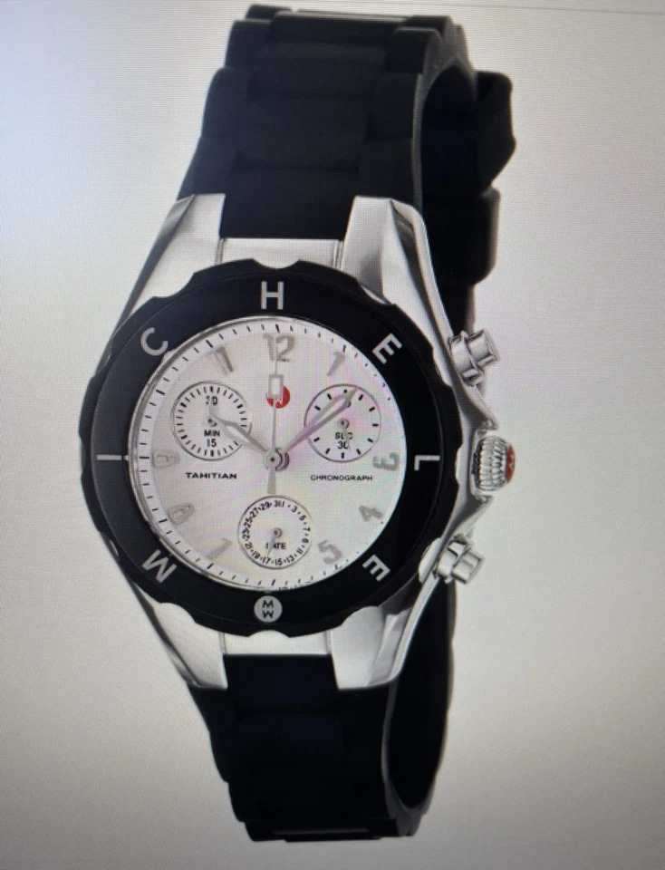 Reloj Michele Cronógrafo Negro y Plata Correa Goma Necesita Batería Foto 2 de 4