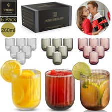 6x Water Drinking Glasses Set Short Juice Whiskey Ribbed Tumbler Glassware 260ml