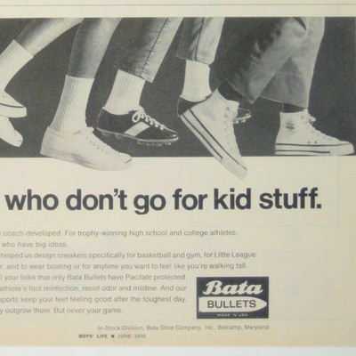 Vintage Bata Bullets Sneakers Advertisement Boys Life June 1970