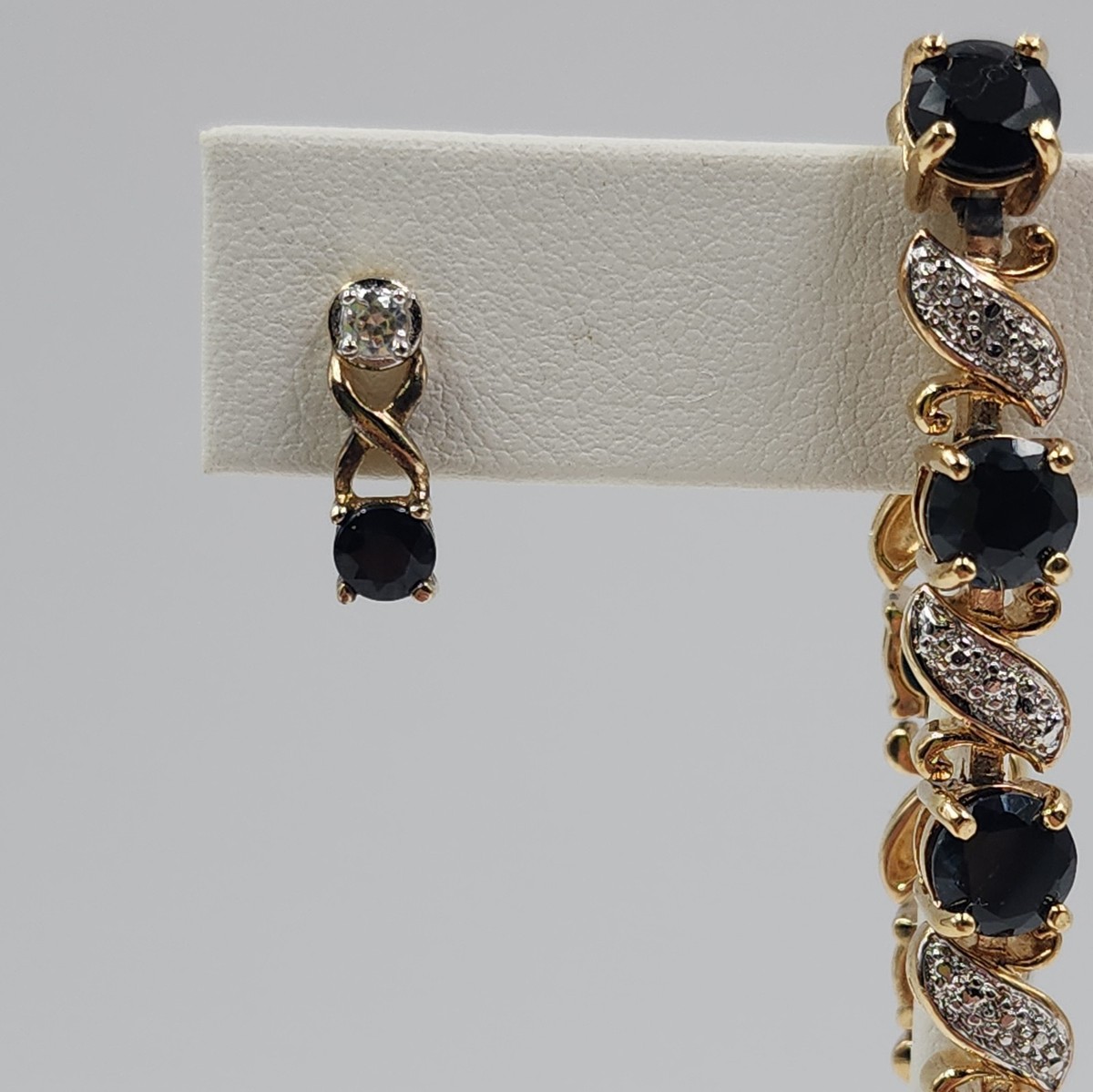 18K Gold over Sterling Silver diamond & sapphire bracelet  / Earrings  set 925 View 6
