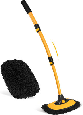 15°Curved Car Wash Brush with Long Handle, 43'' Car Cleaning Brush with Extension