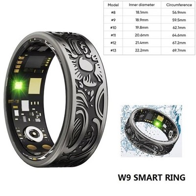 IP68 &5ATM Wasserdicht Smart Ring W9 Herzfrequenz Blutsauerstoff Schlafmonitor
