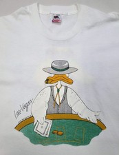 80s Las Vegas TShirt L Dealer Cigar Smoking Duck USA Made Double Sided Vintage