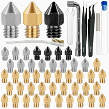 50 Pcs 3D Printer Nozzle Set - Hardened Steel, Brass, Stainless Steel, Mk8, High