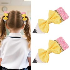 Back to School Pencil Bows Hair Clips, First Day of School Hair Clip, Glitter...