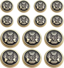 14 PCS Metal Blazer Button Set,15 mm and 23mm Gold 15mm, 23mm, Black