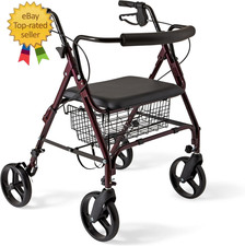 Large Extra Wide Aluminum Bariatric Rollator Walker with Seat, Burgundy, 400 Lb.