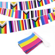 50Feet/38Pcs Mixed Pride Flags Banner, LGBT Rainbow Bunting with String, Prid
