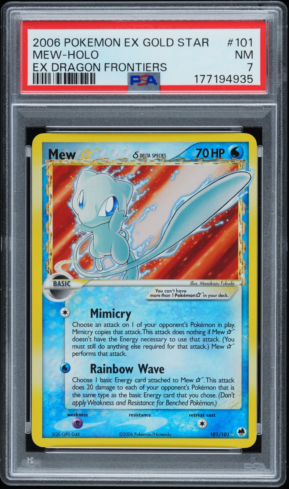 2006 POKEMON EX DRAGON FRONTIERS GOLD STAR #101 MEW-HOLO PSA 7 view 1