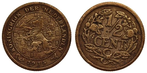 1915 Netherlands 1/2 Cent — photo from another recent sale