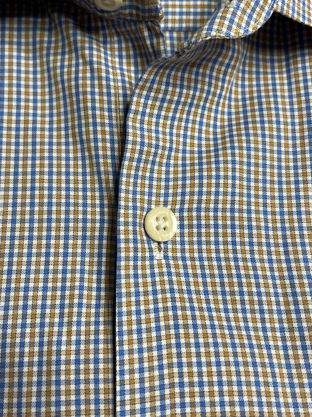 Peter Millar Blue Tan Checked Pattern Long Sleeve… - image 13