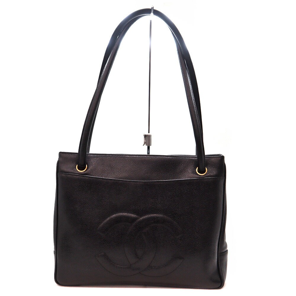 Chanel Tote Bag Black Caviar Skin Leather Used