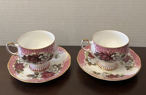 Vintage Paar Rosina Teetasse Untertasse Rosenfuß England Fine Bone China - Bild 2 von 10