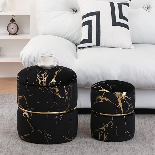 16" Vlvet Round Ottoman with Storage Set of 2, Modern Footrest Upholstered - Picture 5 of 5