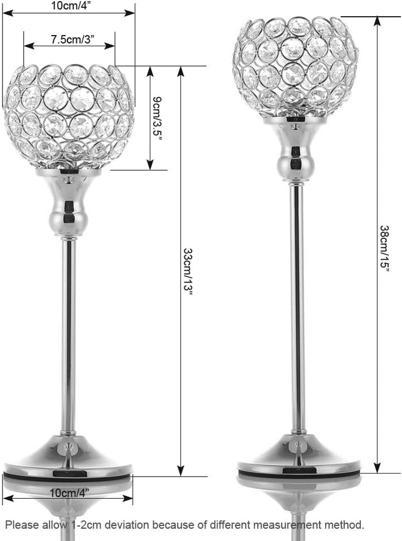Silver Crystal Votive Candle Holders Set of 2 for Table Centerpieces