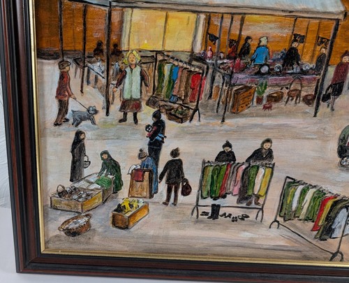 Original Lowry Style Painting Oil on Board Ashton Market by Clarke 16x20in - Picture 5 of 20