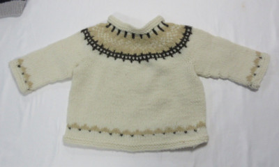 Hand Knit - Nordic Style Sweater (White/Brown)