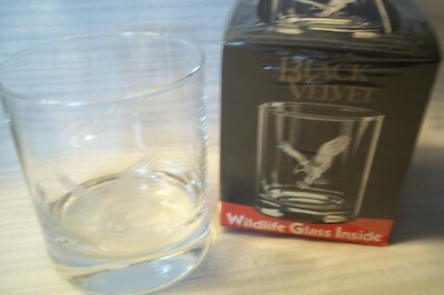 Black Velvet Canadian Whisky Low Ball Bar Wildlife Glass Etched - EAGLE