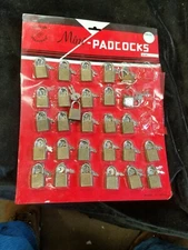 Package of 27 DIAMOND Vintage Mini Padlocks On Card Unused New 