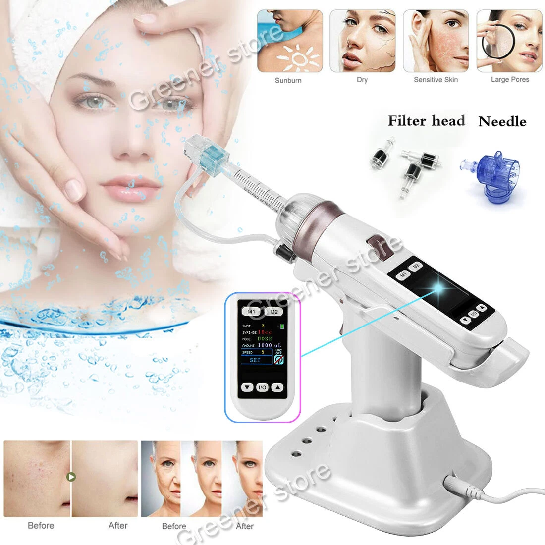 Stylet Mésothérapie Visage - Appareil De Dermabrasion Hydratante Avec Aiguilles 12/24/36, Machine De Soin à Domicile