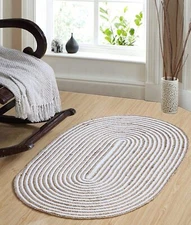 Indian Handmade Braided Oval Jute Cotton Area Rug Round Rag Rug Home