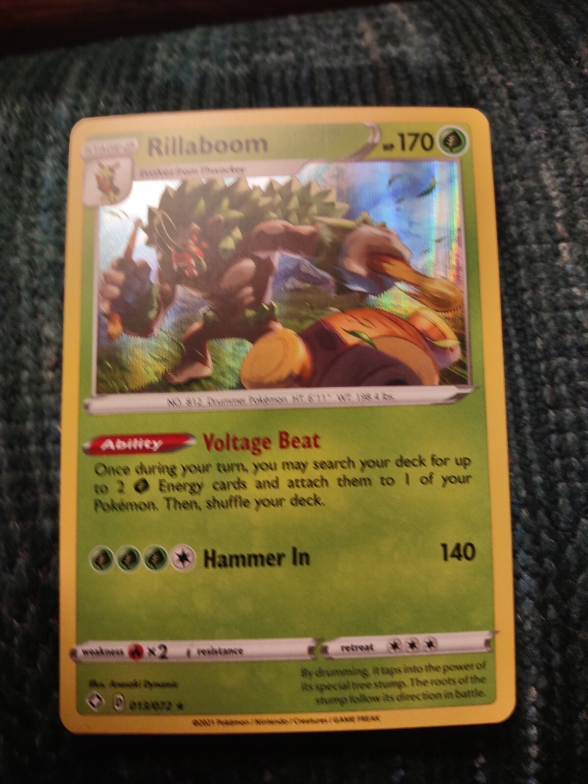Pokemon Shining Fates Holo Rillaboom 13/72 Near Mint