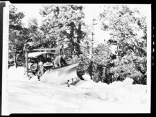 Man Attending To The Shovel Of A Snow Plow In Big Pines Recreatio - Old Photo