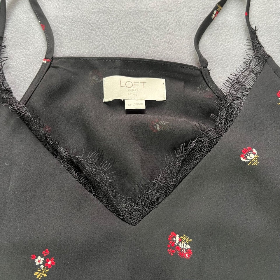 Loft Outlet Womens Top Size PETITE SMALL Black Floral Camisole Lace