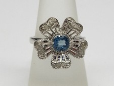 GENUINE BLUE TOPAZ FINE 925 STERLING SILVER LADIES FLOWER RING Size 7 NEW