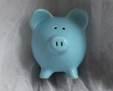 Baby Blue Ceramic Piggy Bank  Large Coin  Rubber Stopper  Baby Gift