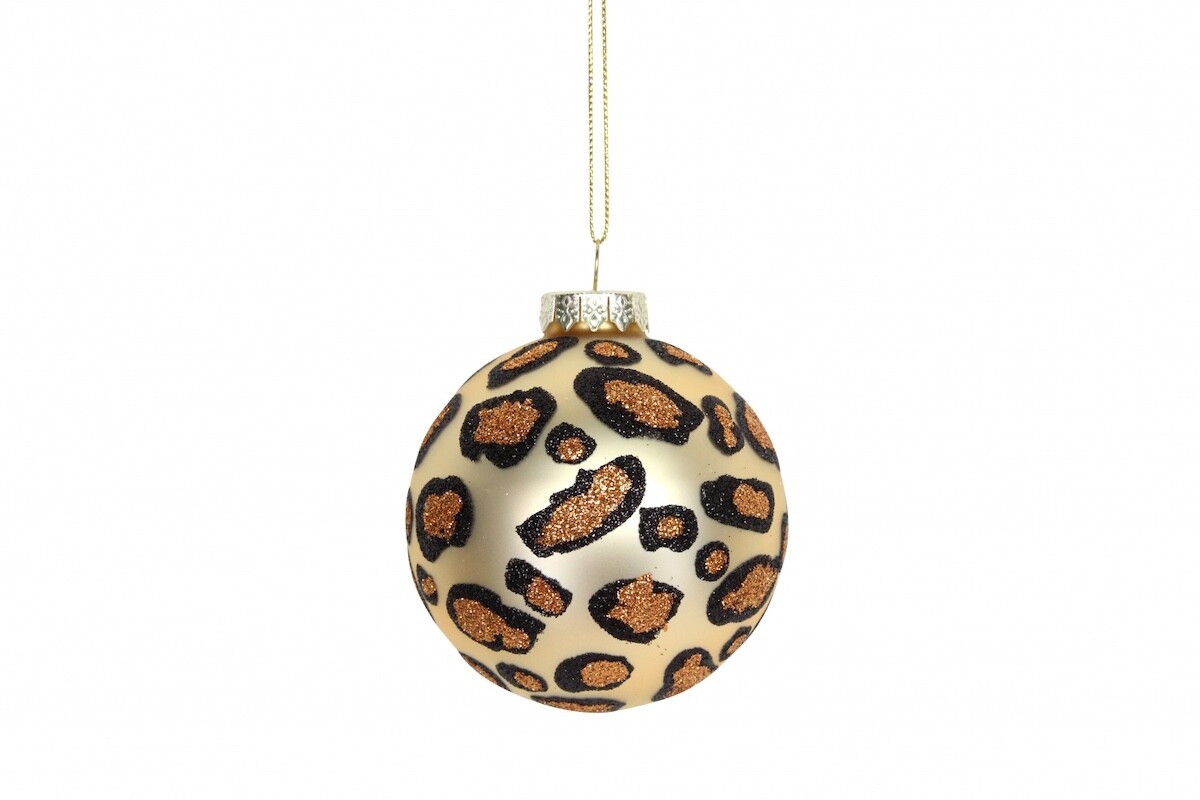 Gold Glass Leopard Print Glitter Bauble by Heaven Sends with Gold Hanging Twine