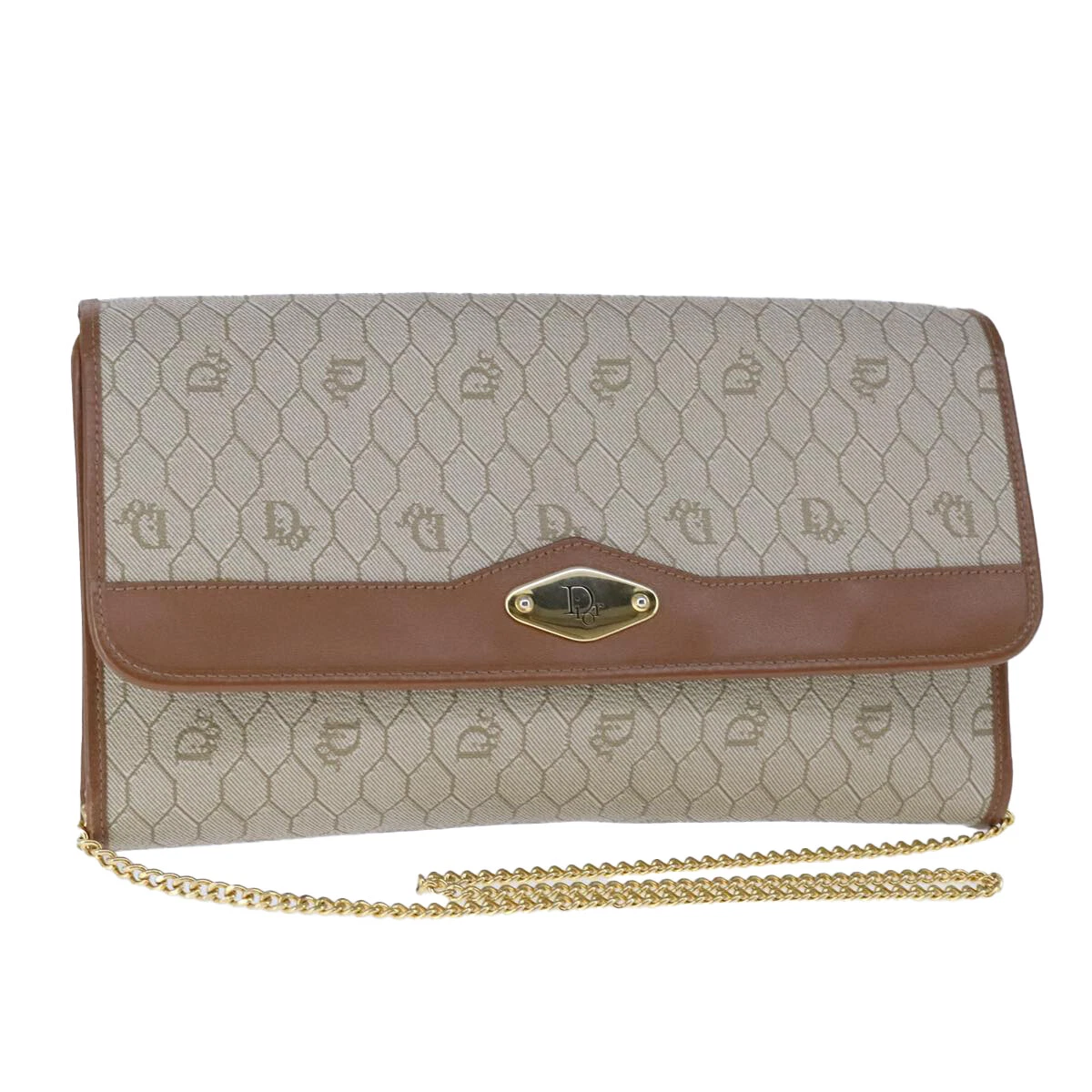 Christian Dior sac à bandoulière chaîne toile nid d'abeille PVC cuir beige authentique 104360