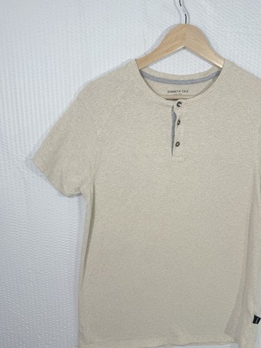 Men’s Kenneth Cole Tan Half Button Henley Shirt, Size Small Organic Cotton - Picture 2 of 9