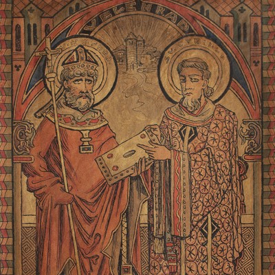 Hanuš Schwaiger Apostle Cyril Method Velehrad mural signed drawing 1896