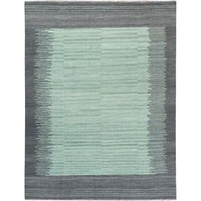 8'2"x10'1" Hand Woven Light Green Flat Weave Afghan Kilim Reversible Rug R60024