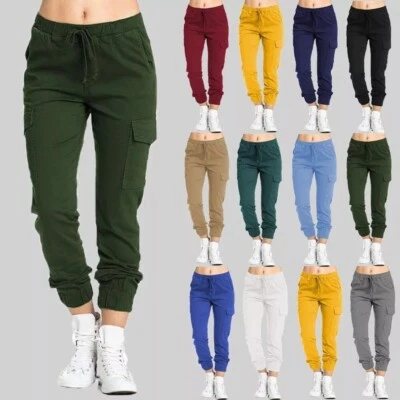 Ladies Combat Cargo Trousers Womens Stretch Elasticated Waist Jogger Cargo pants
