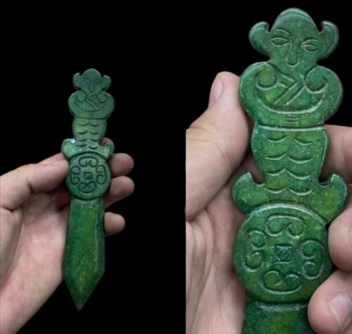 Stunning Chinese stone carving sacrifice object knief with face  - 第 1/2 張圖片