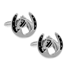 HORSESHOE CUFFLINKS Lucky Horse Racing Equestrian Wedding Groom New w Gift Bag