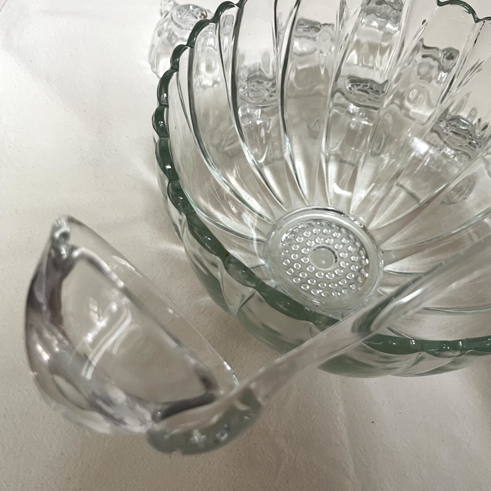 Glass FLOWER Punch Bowl Set, 9 Cups & Special Ladle By Krosno, Poland