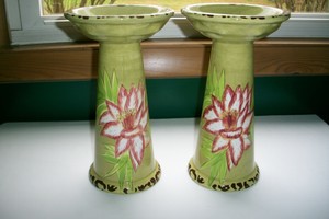 Laurie Gates 门ware 热带花2 支柱烛台10 7 8 X 6 Ebay