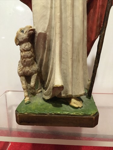 Antigua estatua de mármol de Jesús de 12" con corderos religiosos firmada por E T - Imagen 5 de 9
