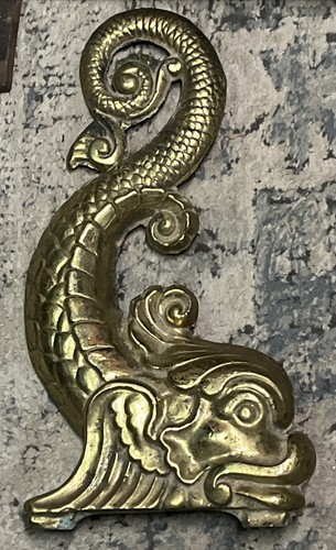 Antique Devil Fish Koi Dauphin Andirons Hearth Ware Dolphin W/ Stands Bronze? - Picture 2 of 9