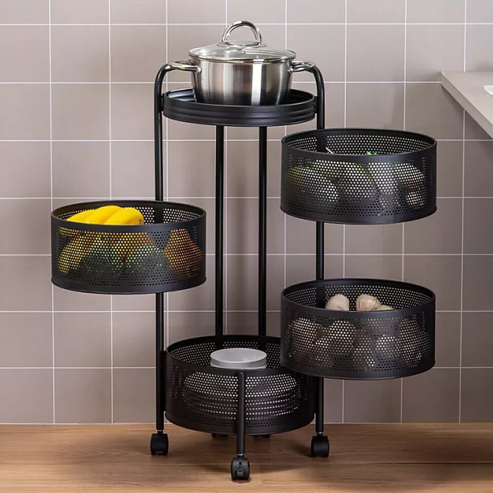 Carro de almacenamiento giratorio de cocina de 5 niveles utilitario estante móvil para verduras