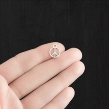 BULK 100 Peace Sign Antique Silver Tone Charms 2 Sided - SC1060