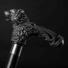 Handmade walking stick carved wolf animal handle for men women walking cane