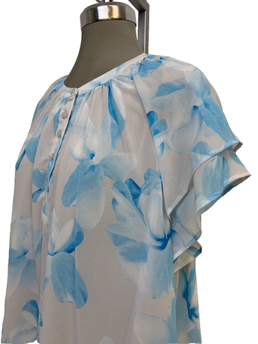 Übergröße 2X elegante Bluse CALVIN KLEIN blau ozean bunt Blumenmuster einfache Passform - Bild 5 von 7