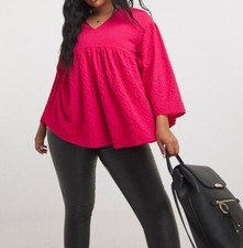 SIMPLY BE LADIES PINK TEXTURED V NECK SMOCK BLOUSE NEW (ref 390) SALE