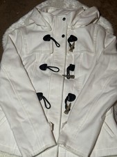 Celebrity Pink White Hooded Pea Coat Women’s Small Hood Outdoor White Warm Soft